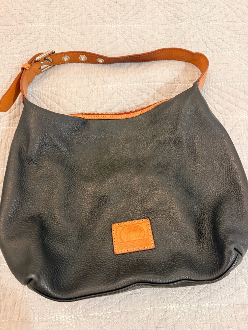 Dooney & Bourke Black Leather Shoulder Bag with Tan Trim
